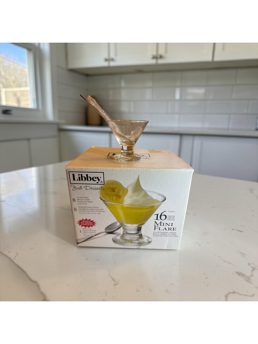 Libbey Just Desserts 8 Mini Flare Glass Dishes 2.7 oz + 7 Stainless Steel Spoons